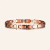 Bracelet fin à maillons plats de cuivre mat rosé, pastilles claires au revers et fermoir à clip Bracelet fin à maillons plats de cuivre mat rosé, pastilles claires au revers et fermoir à clip
