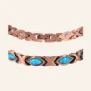 Collier à maillons en cuivre patiné, motifs entrecroisés et pierres ovales bleu turquoise, fermoir à clip Collier à maillons en cuivre patiné, motifs entrecroisés et pierres ovales bleu turquoise, fermoir à clip