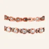 Collier à maillons en cuivre patiné orné d'une ligne de strass ronds transparents, fermoir à clip